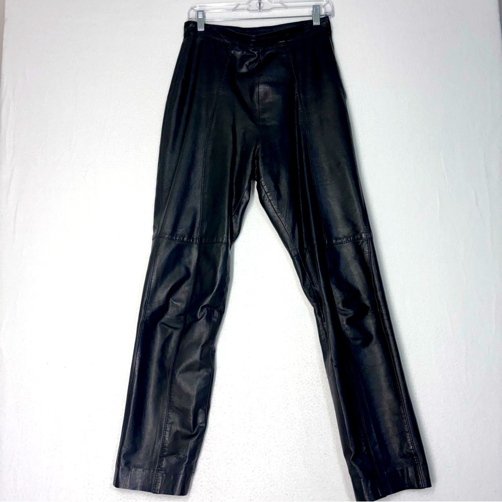 T. Edwards Black Leather Pants Preowned Size 10 Polyester Lined